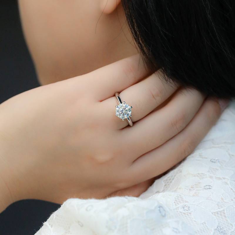 光臂T家六爪S925银镀白金MoissaniteWomen's Ring3.0ctD级